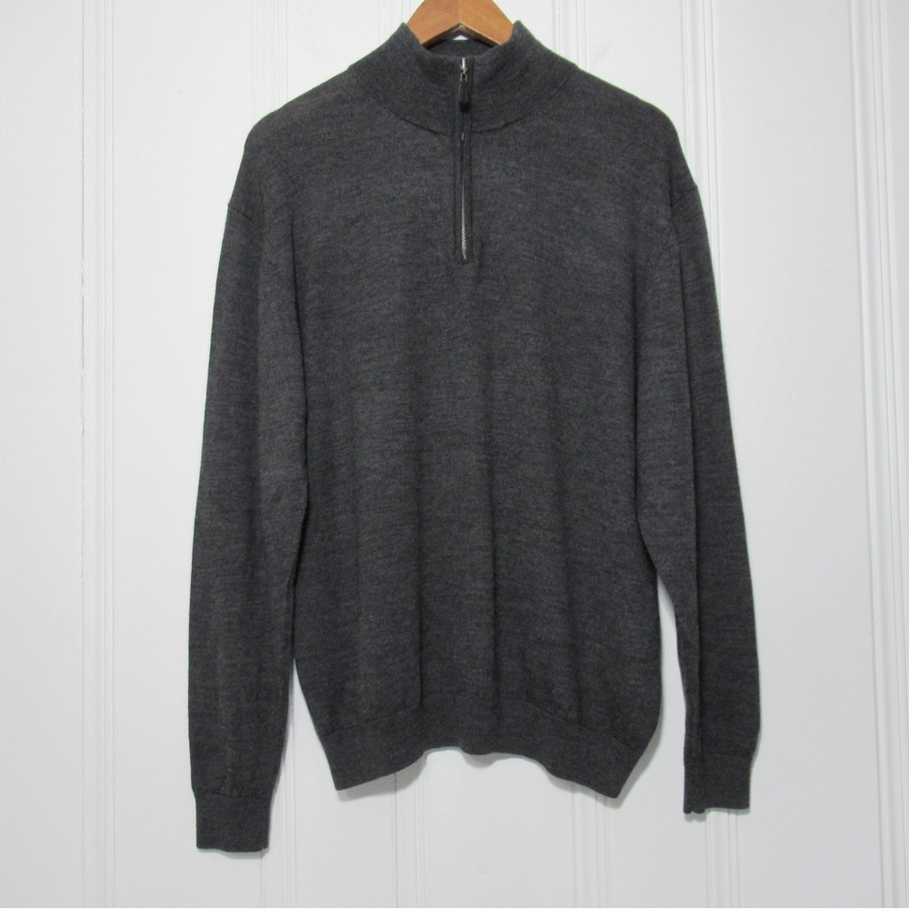 Turnbury Men's Extra Fine Merino Wool Gray Half-Zip Sweater Size Large